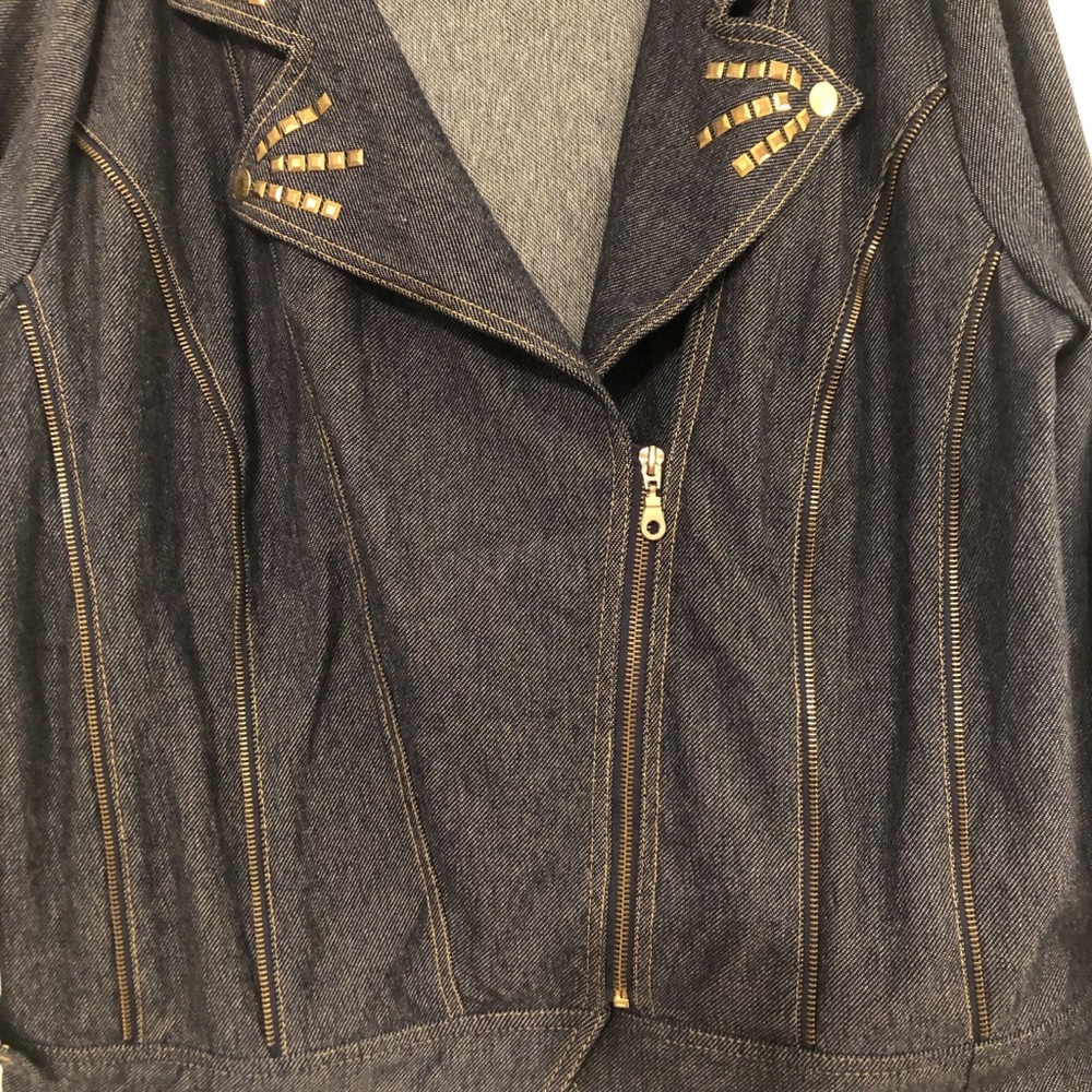 Vintage Y2K Baby Phat Dark Denim Jacket with Gold-Tone Zippers & Studs Size 2X - Picture 3 of 10